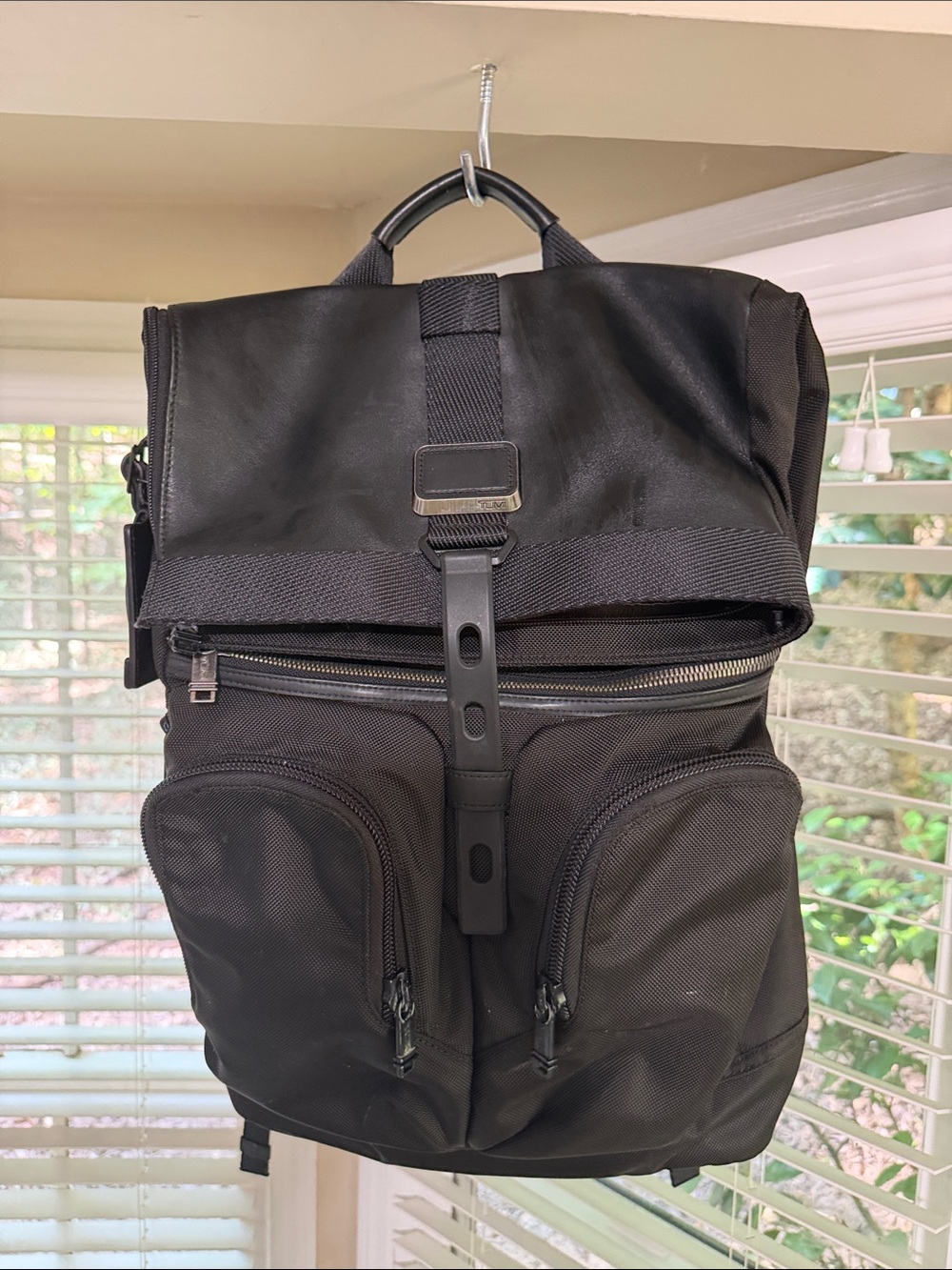 Tumi Black Roll-Top Backpack with Front Pockets